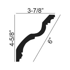 6in Face x 4-5/8in H x 3-7/8in Proj, Primed White Polyurethane, Crown Moulding,