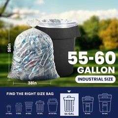 Plasticplace 55-60 Gallon Trash 1.2 Mil Garbage Can 38 X 58 100Count T55120Cl