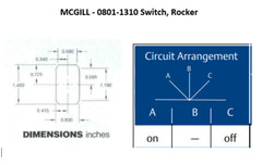 McGill Panel Mount Rocker Switch 0801-1310, SPST, 277 VAC, 20 Amp, 1.5 – 2HP New