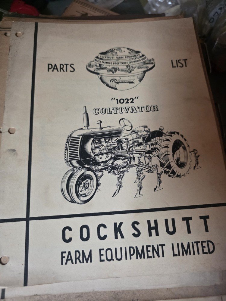 Cockshutt 1022 Undermount Cultivator Parts List Book Manual