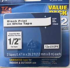 Brother White Laminated 1/2″ Tape P-Touch Labeler TZe-2312PK Lot 2 Packs of 2 =4