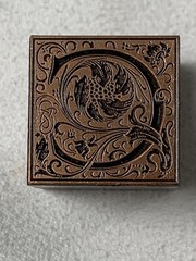 C Antique Ornate Floral Capital Letter “C” Printing Block Copper on Metal