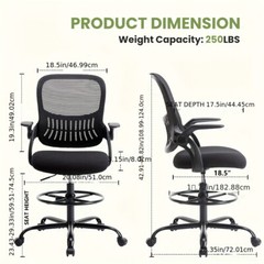 Tall Office Chair Tall Standing Desk Chair Counter Height Adj. Mid Back Mesh