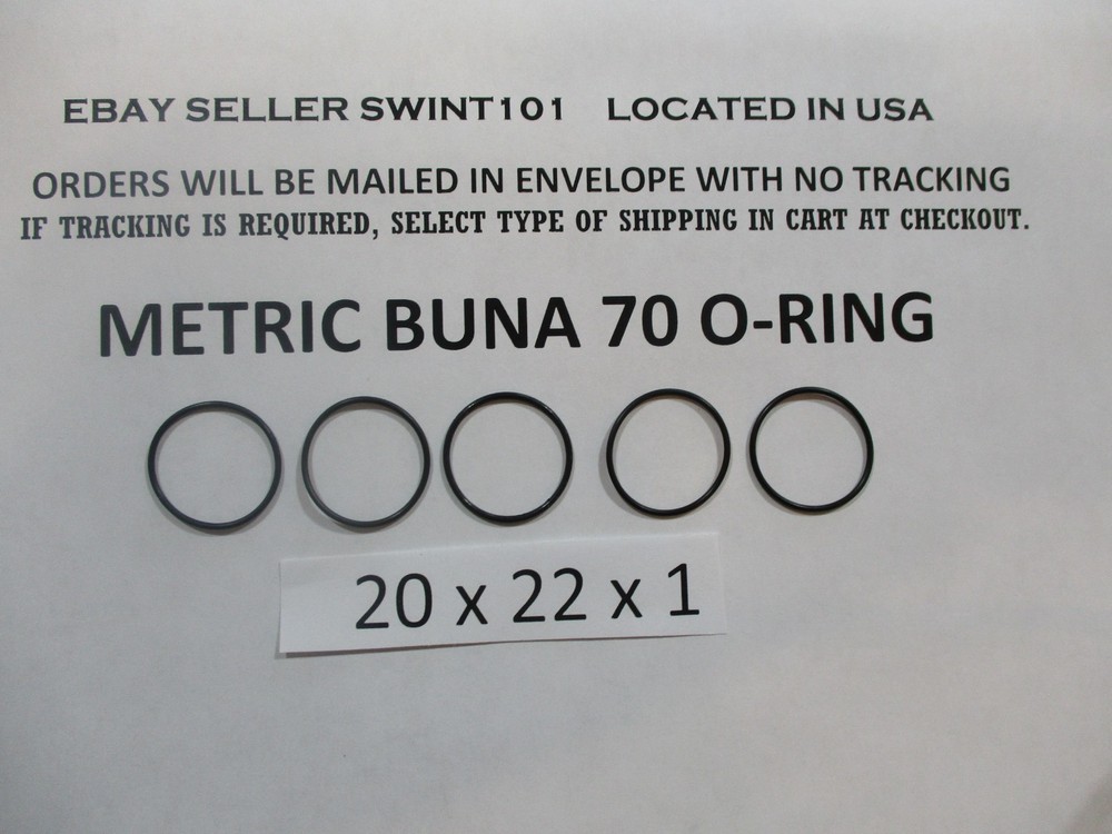 20mm ID x 22mm OD x 1mm thick O-ring. Buna-70. Quan 5.