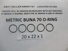 20mm ID x 22mm OD x 1mm thick O-ring. Buna-70. Quan 5.