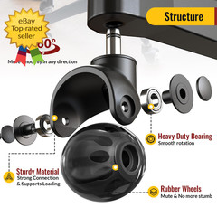 Office Chair Wheels Replacement 2 Inch Rubber Casters Set of 5 Heavy Duty Black