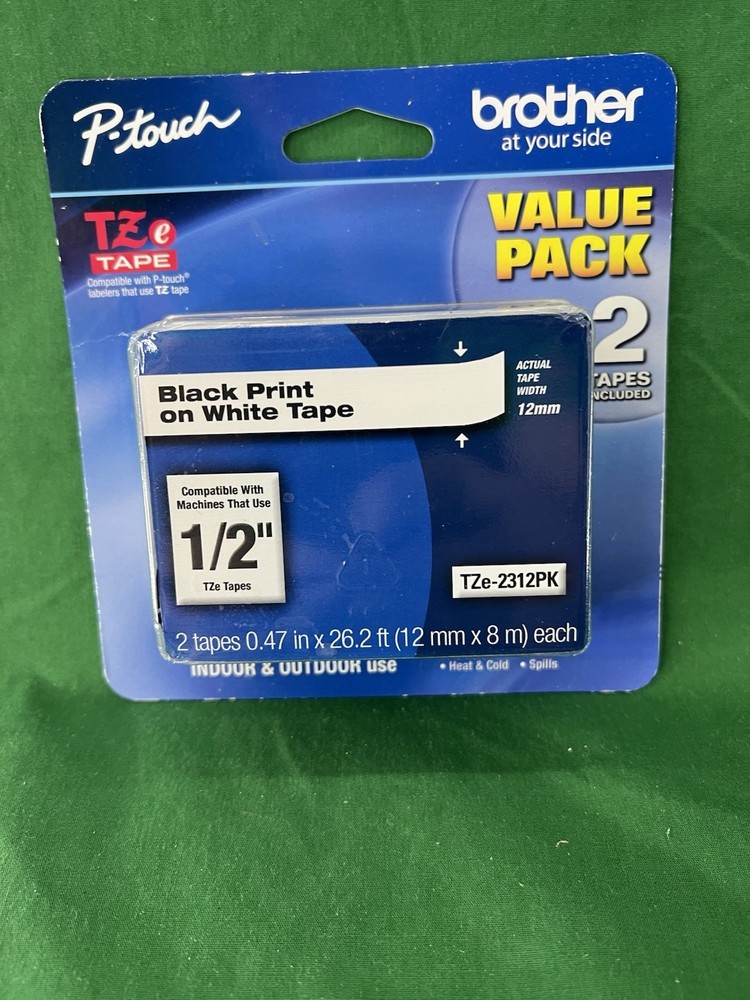 2pk Genuine Brother TZe-2312PK Black on White 1/2″ P-Touch TZ Tape