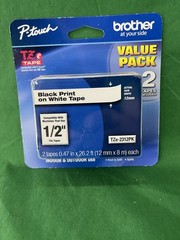 2pk Genuine Brother TZe-2312PK Black on White 1/2″ P-Touch TZ Tape