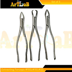 Set of 3 Dental Extraction Forceps Universal, Upper & Lower, #23,#150,#151