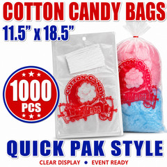 Printed Cotton Candy Bags 11.5×18.5 Quick Pak Clear Plastic Bags Twist Ties