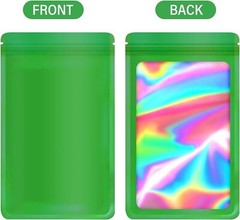 100 Pack Dark Green Holographic Ziplock Bags Resealable Sealable Packaging Bag