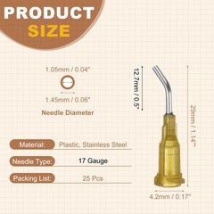 25Pcs 0.5Inch 17Ga 45° Angled Dispensing Needles, Dark Yellow