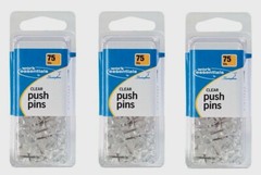 3 ~ Swingline Work Essentials Clear PUSH PINS 75 Count Extra Long Bulletin Board