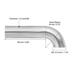 90 Degree Mandrel Bend Elbow, 1-1/4″ OD Exhaust 304 Stainless Steel 4in L