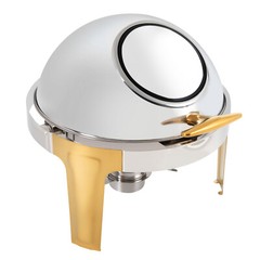 Roll Top Chafing Dish Buffet Set Gold Accent 6.3 Quart Round Stainless Steel