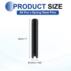 60Pcs Roll Pins 7/50 Inch(3.5mm) Dia. 1 Inch(25mm) Length 65Mn Steel, Black