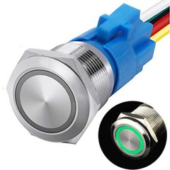 2Pc 19mm 12V LED ON OFF Push Button Power Switch Latching W/ Wire Socket Harness