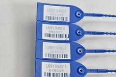 Lot of 200+ BLUE Plastic Barcode Rat Tail Inventory Barcode Security Tags Seals