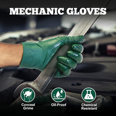 Heavy Duty Nitrile Gloves, 6 Mil Dark Green Raised Diamond Texture, Mechanic Dis