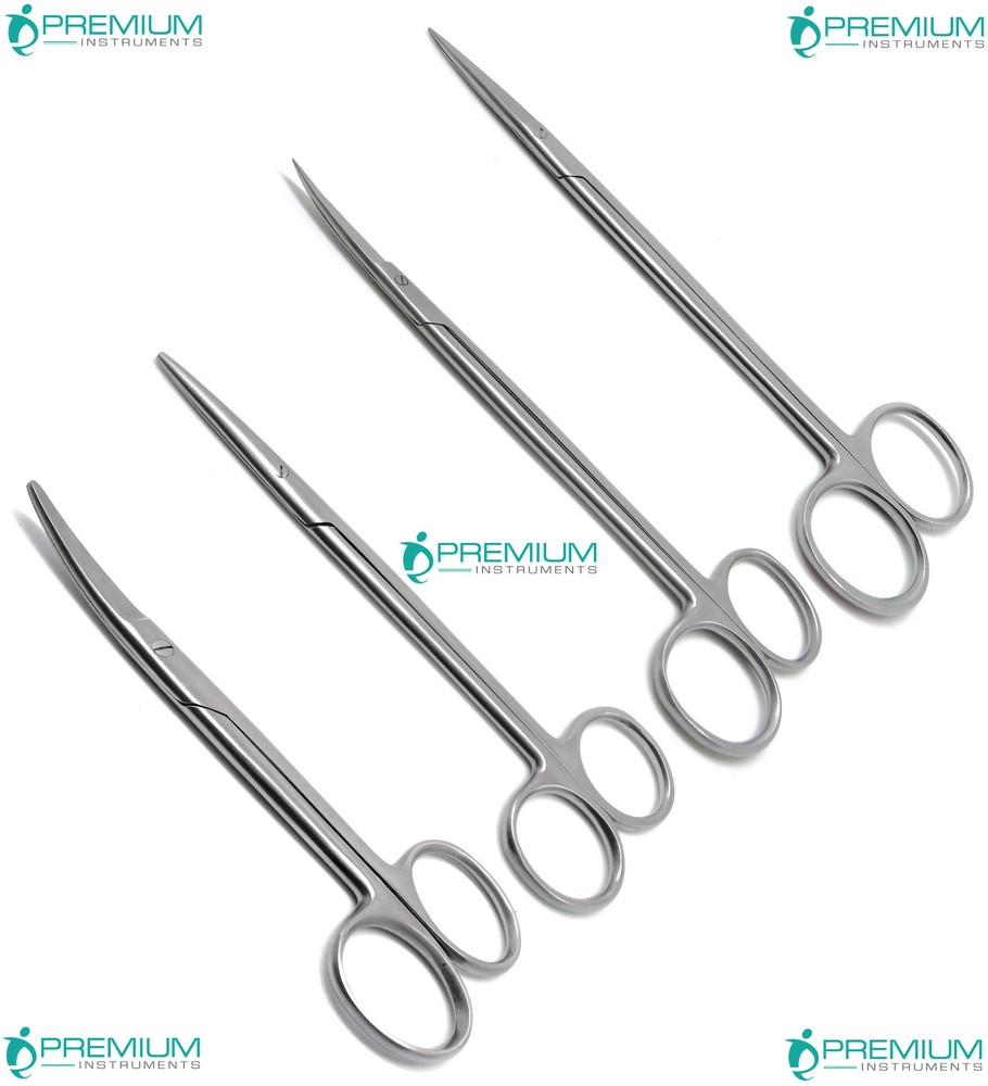 Scissors Straight & Curved Metzenbaum Blunt 6″ Kelly Sharp 7″ Surgical Set of 4