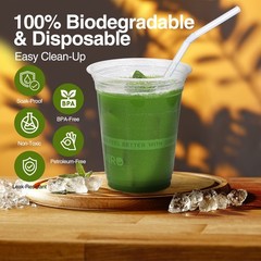 Eco Compostable Plant-Based Clear Plastic Cups 12oz Thick, Reusable, Disposab…