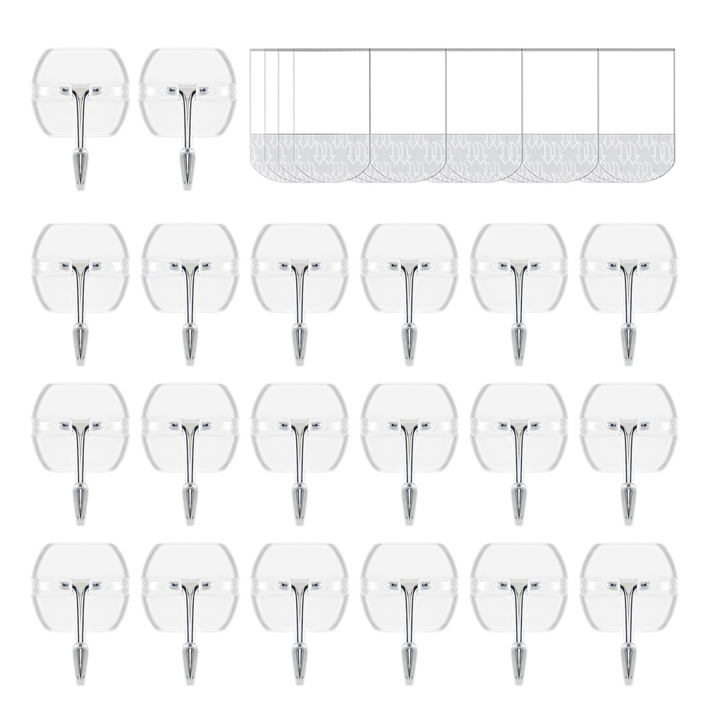 20 Hooks-25 Removable Strips, Small Clear Wire Hooks Value Pack, Damage Free …