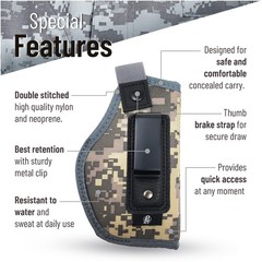 PH Tactical IWB Gun Holster Concealed Carry Camo Nylon Compact 9mm 380 Clip