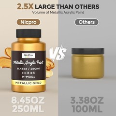 Nicpro Metallic Gold Acrylic Paint, 8.45oz/250ml 8.45 Fl Oz (Pack of 1),