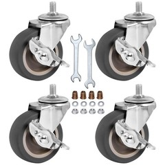Heavy Duty 3″ Stem Casters Set of 4 with Brake M8-1.25-15 Swivel Wheels
