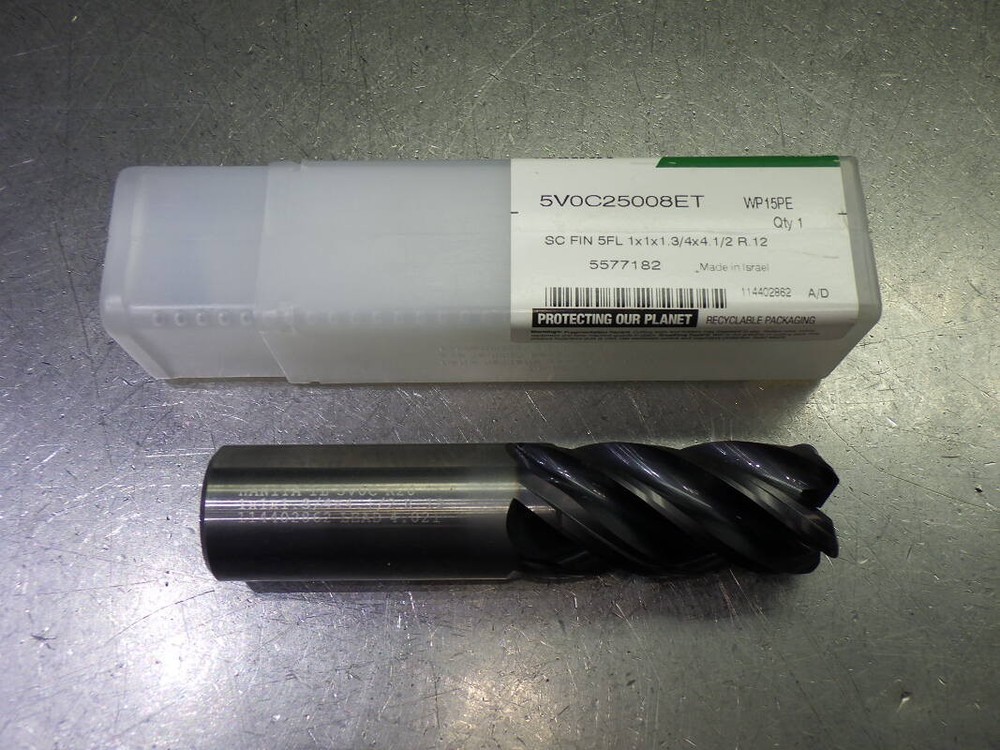 Widia/Hanita 1″ 5 Flute Carbide CR Endmill .12″ R 5V0C25008ET WP15PE (LOC1766)