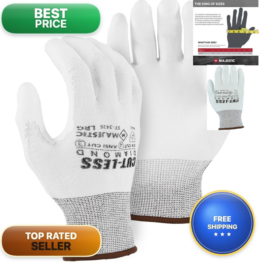 Majestic 37-3435 Cut-Less Dyneema Glove MED White 12 Pairs for Automotive
