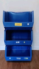 Lot Of 3 Akro-Mils 30270 Blue Hang/Stack Storage Bins Plastic; 18″X 16 1/2″X 11″