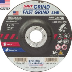 United Abrasives-SAIT 20070 A24N Fast Grinding Wheel 5″ x 1/4″ x 7/8″ Type 27, 2