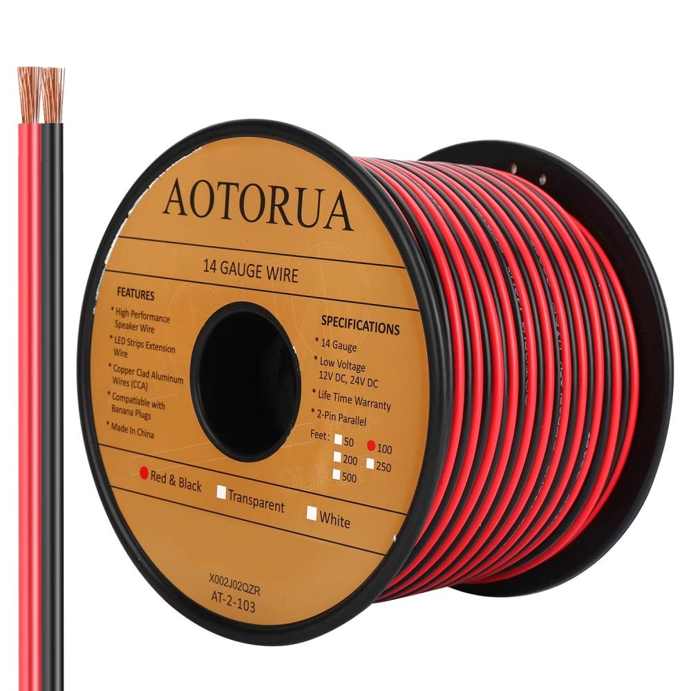100FT 14/2 Gauge Red Black Electrical Wire, 14AWG 2 Conductor Zip Cable