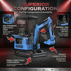 4,000 lbs Mini Excavator | KUBOTA Diesel Engine | Hydraulic Thumb，Compact Digger