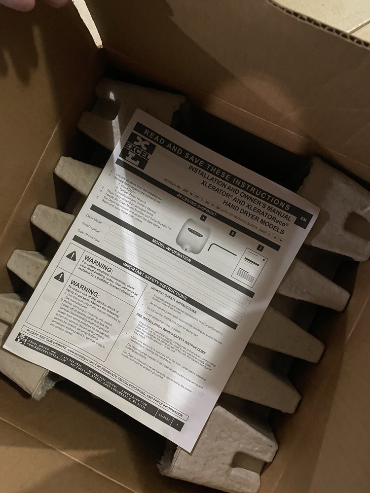 XLERATOR XL-BW (110V/120V) Hand Dryer by Excel Open Box Never Taken Out