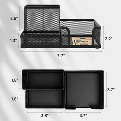 Black Mesh Desk Organizer 3 Compartments Pencil Holder Storage Baskets