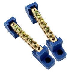 Compact 8 Position Blue Brass Screw Terminal Bus Bar for Automotive & Marine Use