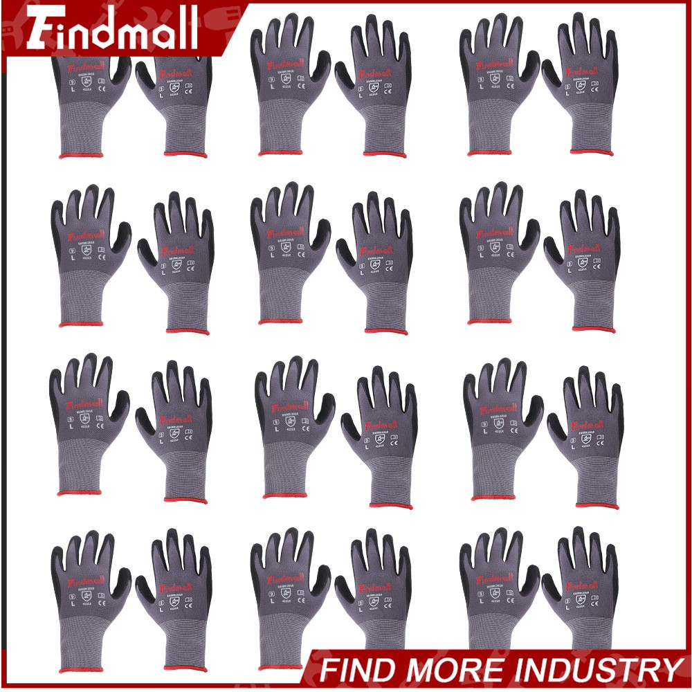 Findmall 12 Pairs L-Size Safety Work Gloves MicroFoam Nitrile Coated Foam Gloves