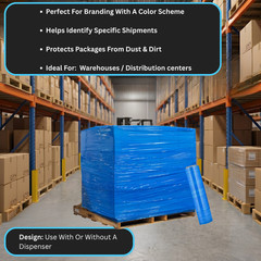 Dark BLUE Hand Stretch Wrap Cast Narrow Banding 18″x1500′ 63 Ga 4 Rolls