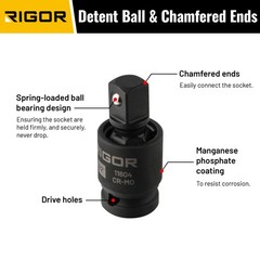Rigor 11601 3Pc Universal Joint Socket Adapter Set 1/4 3/8 1/2 Chrome