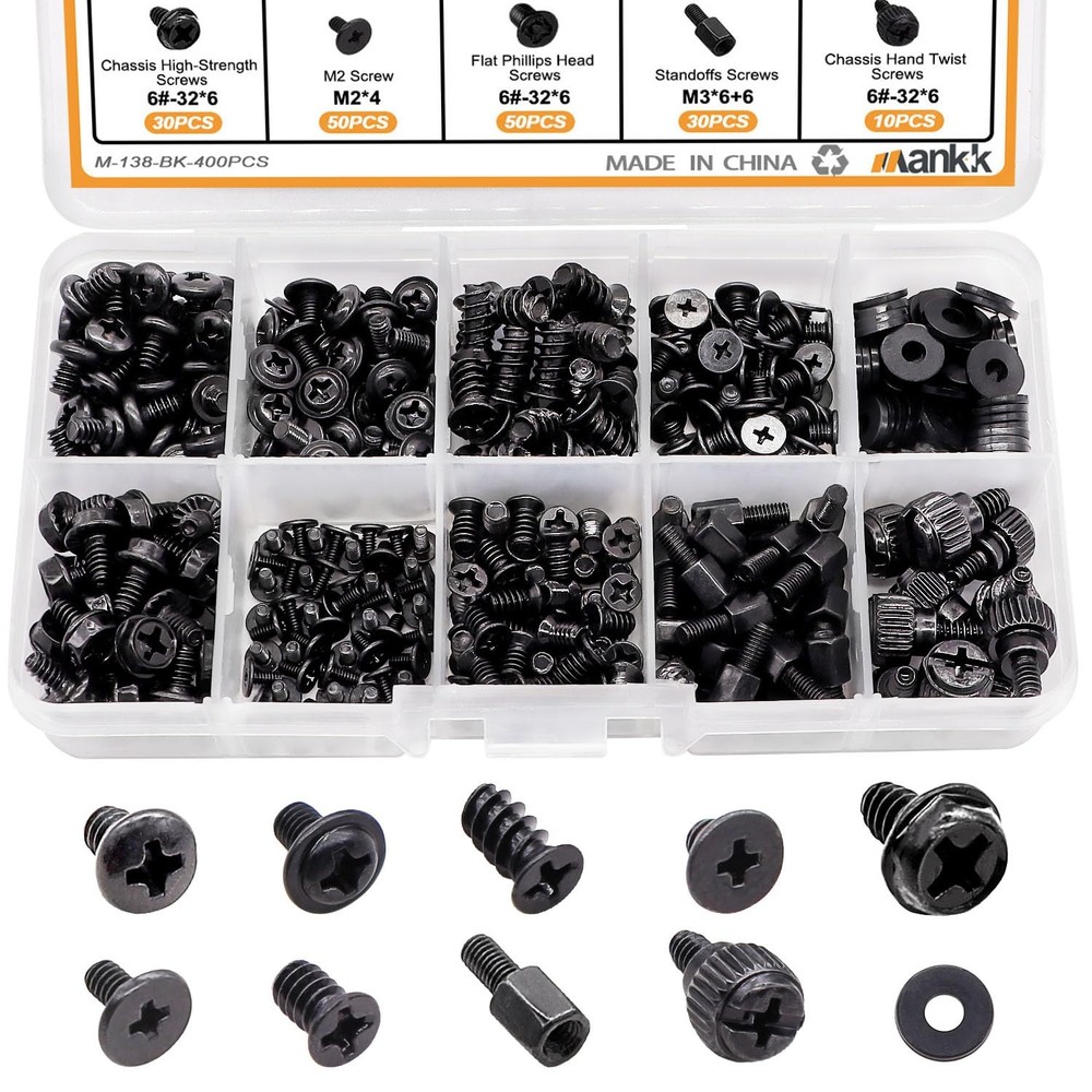 mankk 400Pcs Computer Screws Set, Motherboard Standoffs, PC Case, Fan, SSD, DIY