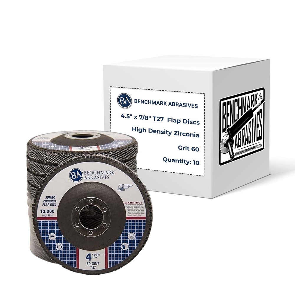 Benchmark Abrasives 4.5″ x 7/8″ Jumbo Zirconia Type 27 Flap Discs, High Densi…