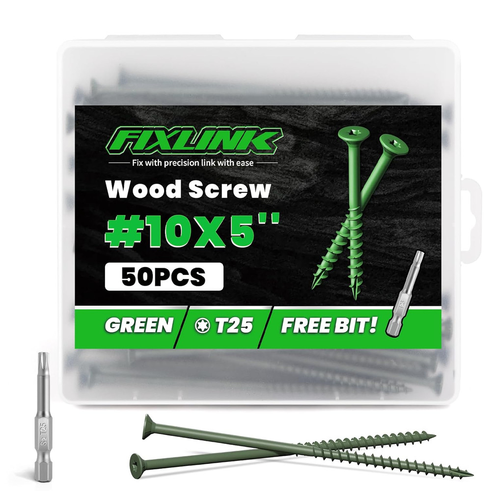 Wood Screws 5 Inch, Deck Screws #10 X 5, 50 PCS, Epoxy Coated, T25 Star Bit abo
