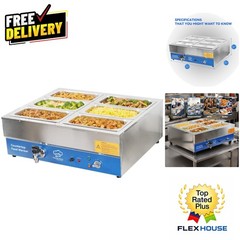 Listed 6 Pan Stainless Steel Food Warmer – 1700W Bain Marie for Catering
