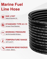 3/8″ Marine Fuel Line Hose 5FT SAE J1527 Type A115 for Boats, 300psi
