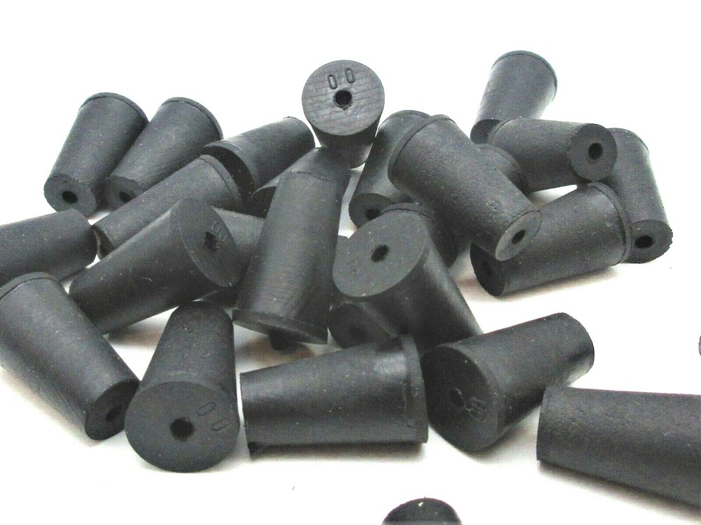 #00 Solid Rubber Stoppers Lab Tapered Plug Cork 1 Hole Fits 13/32″ to 19/32″ ID