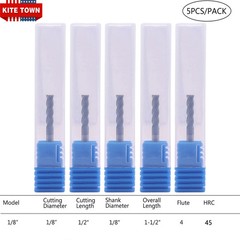 5Pcs 4-Flute 1/8″ x 1/2″ x 1-1/2″ Solid Carbide End Mills AlTiN Coated CNC Bit