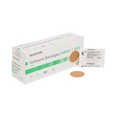 McKesson Adhesive Bandages, Sterile, Fabric Spot, 100 Count (Pack of 1), Tan