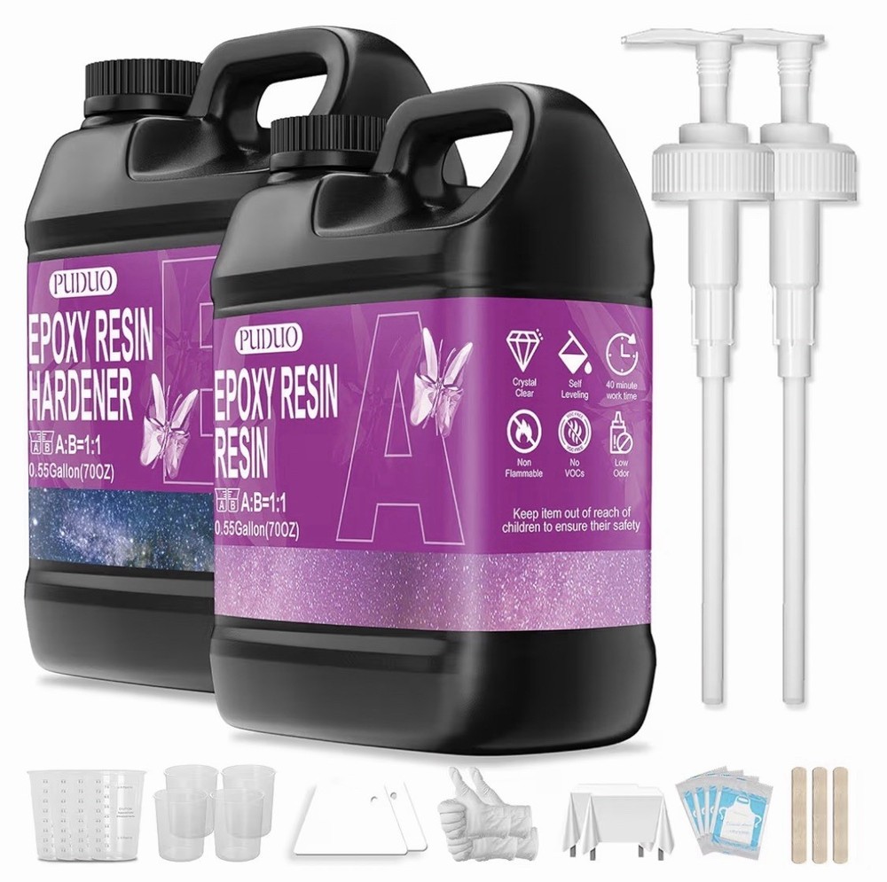 Puduo Epoxy Resin Kit 1.1Gallon，Newly Formulated Crystal 1.1 GALLON, Clear